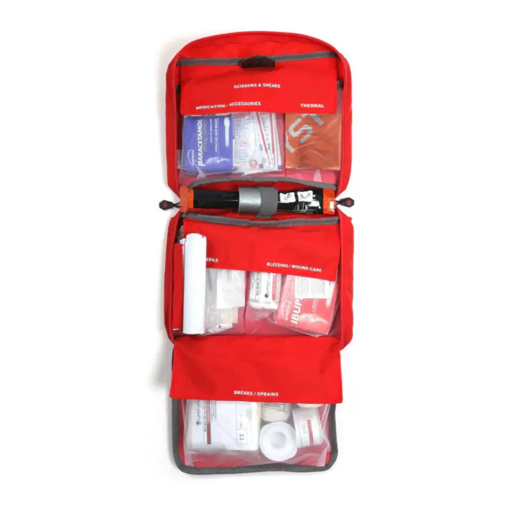 Lifesystems Mountain Leader Pro First Aid Kit inner layout on a white background