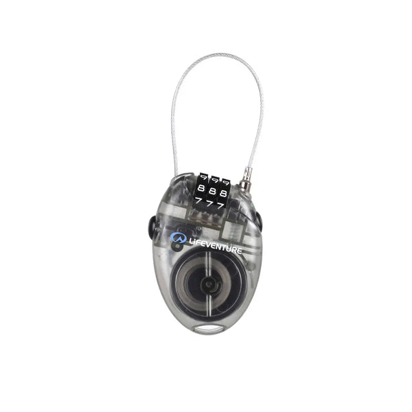 Lifeventure 3 Dial Combination Mini Cable Lock front detail on a white background