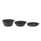 Lifeventure Ellipse collapsible bowl in colour graphite showing the three stages of collapse