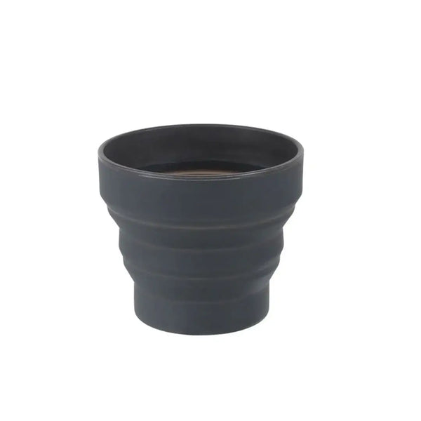 Lifeventure Ellipse collapsiblc cup in graphite colour showing it extended to its fill height