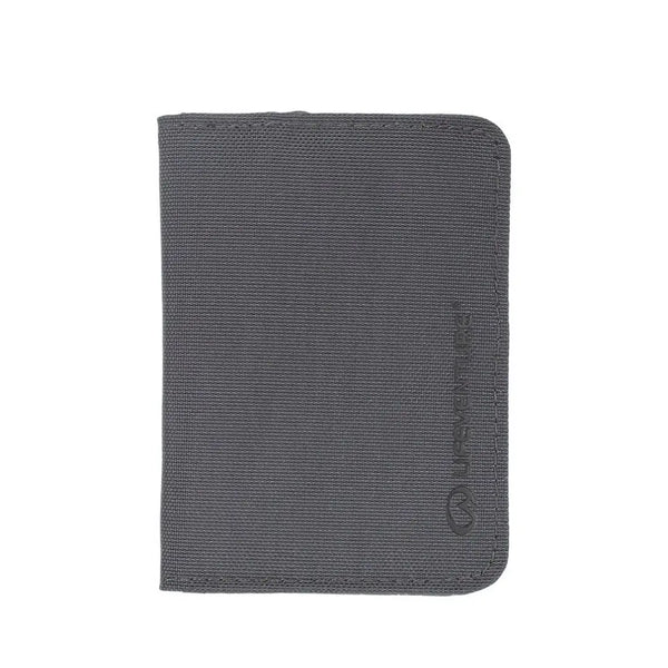 Front detail of a Lifeventure RFiD card wallet in grey colour