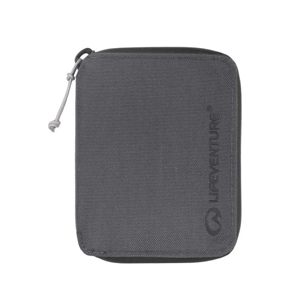 Front detail of a Lifeventure RfiD Bi-Fold wallet in grey colour 