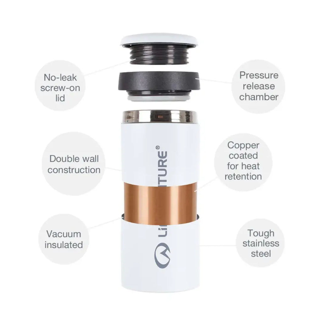 Infographic for Lifeventure stainless steel thermal mug