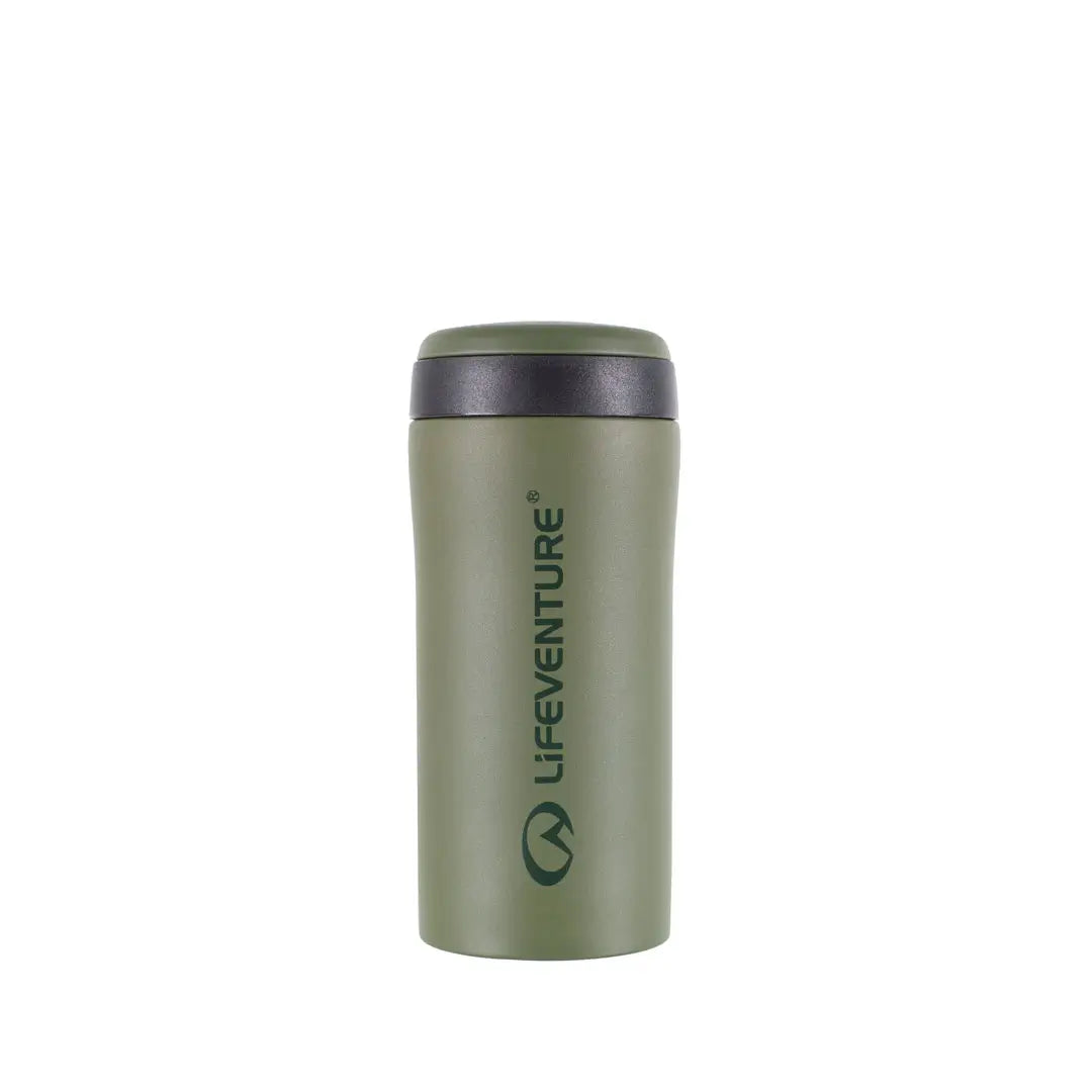 Khaki Matt Lifeventure thermal mug shown from the front on a white background