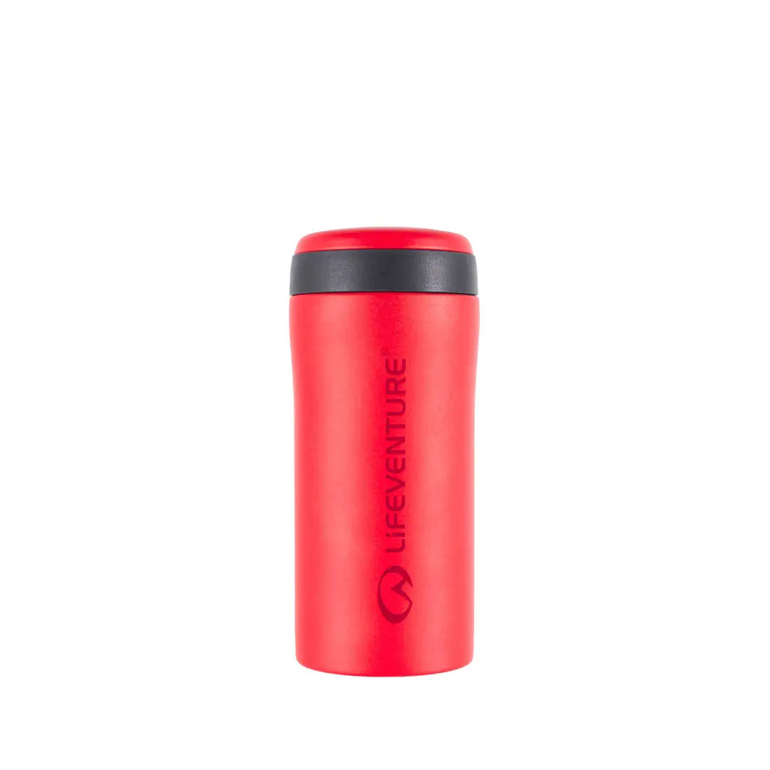 Red Matt Lifeventure thermal mug shown from the front on a white background