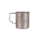 Lifeventure Titanium Camping Mugs 400ml shown from the side with the handles out on a white background