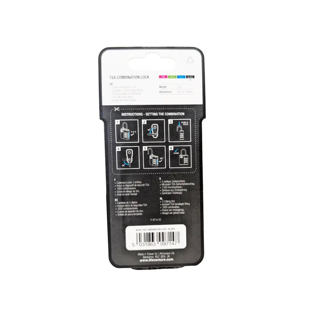 Lifeventure TSA 3 Dial Combination Padlock