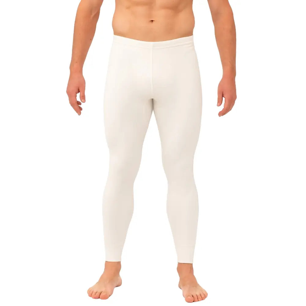 Man wearing a pair of Sub Zero Classic thermal base layer leggings in white on a white background