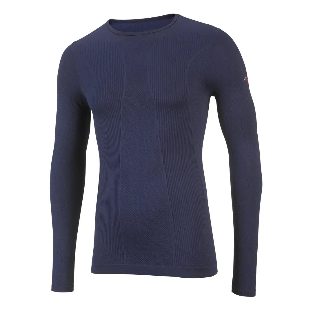 Sub Zero mens Factor 1 Plus long sleeve base layer top in navy showing the body mapping zones