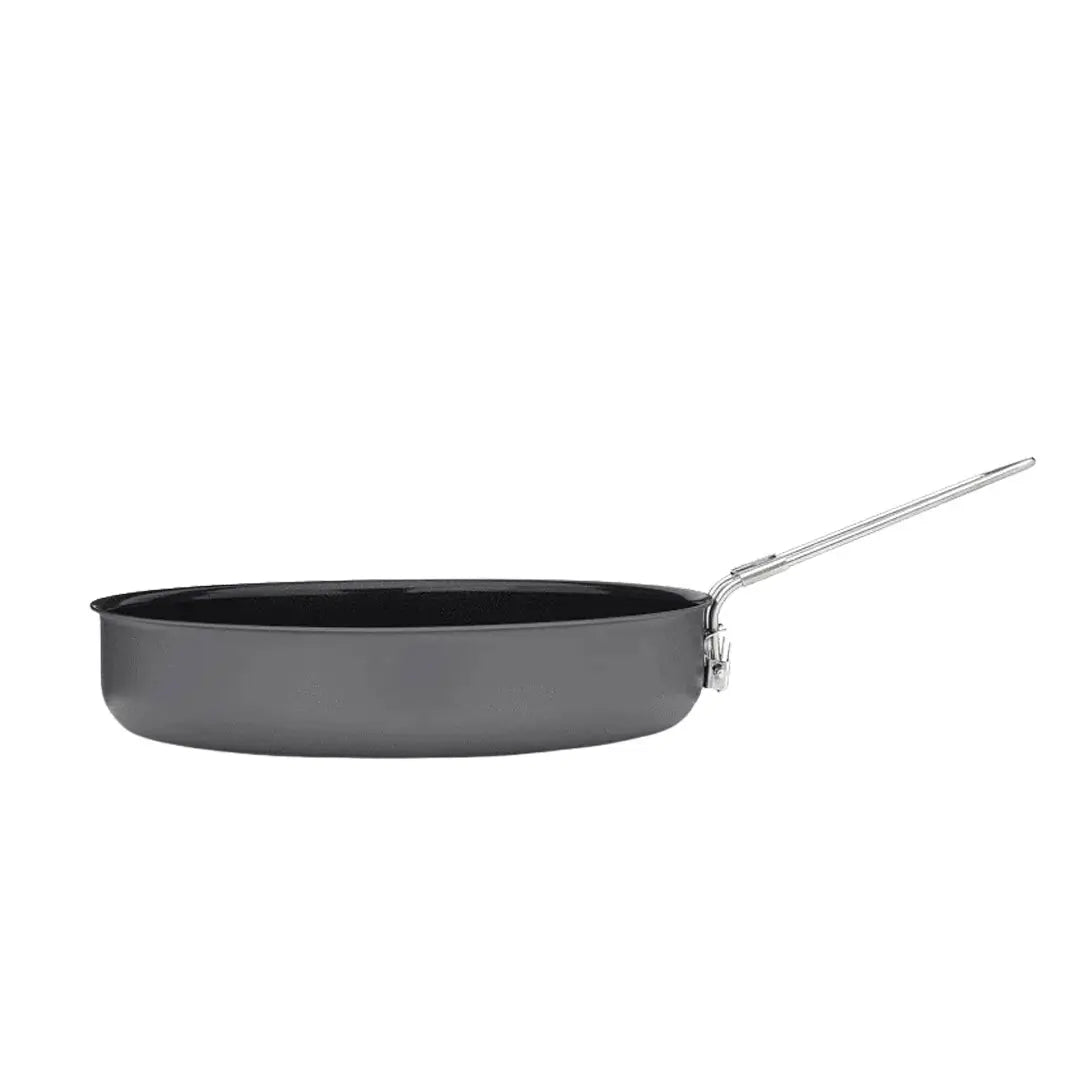 Side view of a Large Primus Litech frying pan with the handle extended on a white background