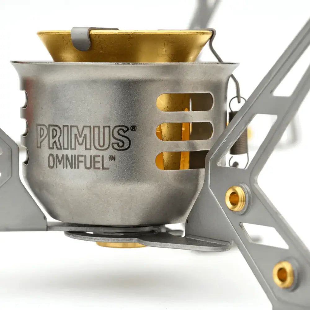 Close-up of the burner body of a Primus Omnifuel Expedition Multifuel Stove 