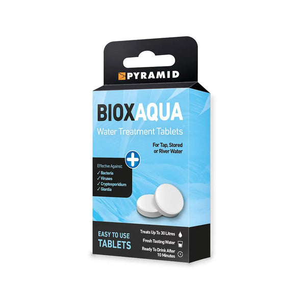 Box of BIOX AQUA water treatment tablets on a white background