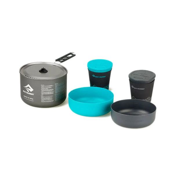 Contents of Sea To Summit Alpha pot set 2.1 on a white background