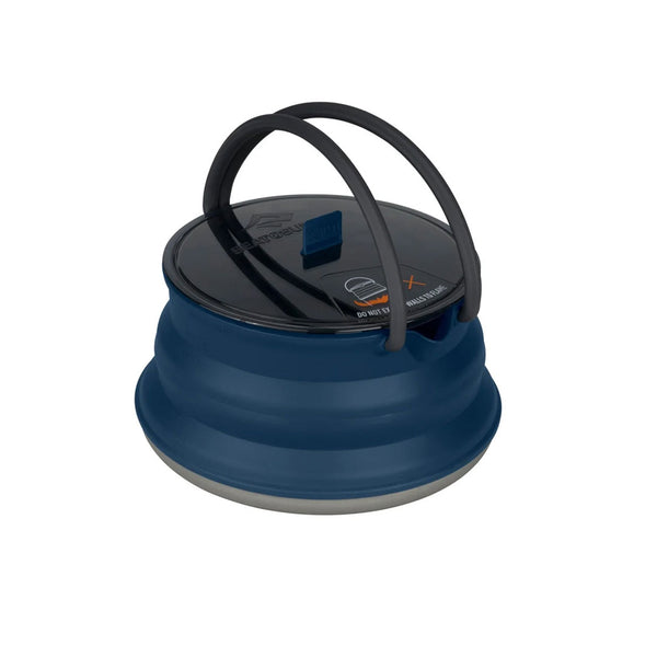 Sea To Summit collapsible X Kettle in the 2000ml navy blue version expanded with the handles up