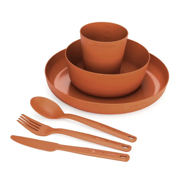Sea To Summit Camp Dinnerware Set laid out on a white background