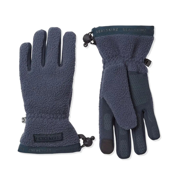 Sealskinz Hoveton Waterproof Sherpa Fleece Gloves in navy colour as a pair showing the back and the palm detail