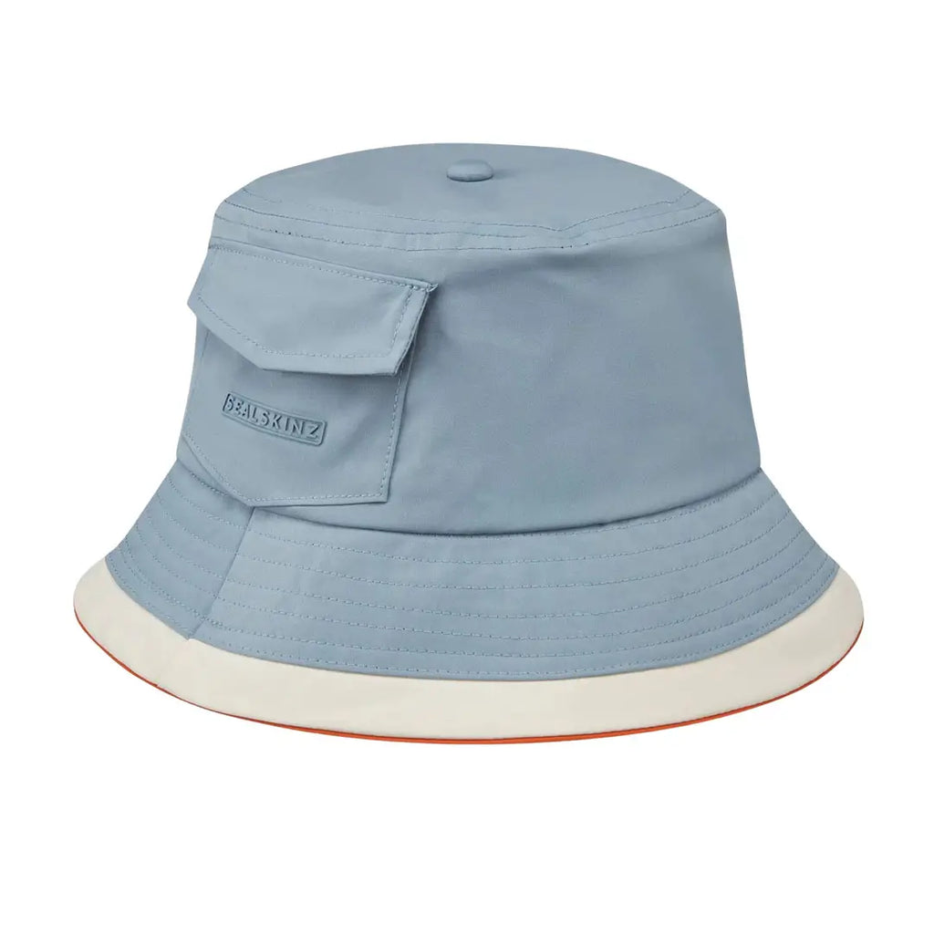 Side view of Sealskinz Seething SPF 40+ waterproof lightweight bucket hat in blue colour