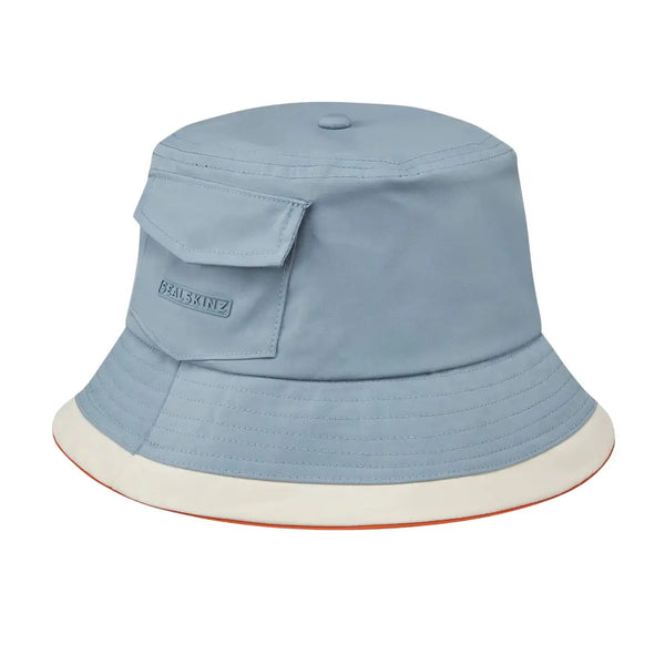 Side view of Sealskinz Seething SPF 40+ waterproof lightweight bucket hat in blue colour