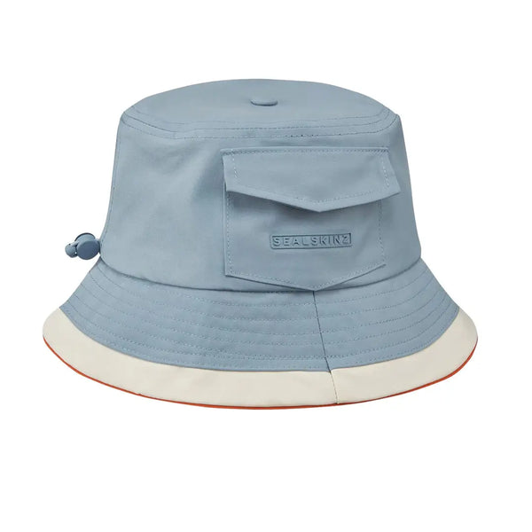 Front view of Sealskinz Seething SPF 40+ waterproof lightweight bucket hat in blue colour