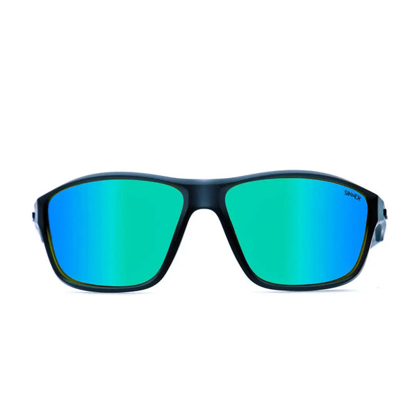 Front detail of Sinner Eyak polarised sunglasses in dark blue