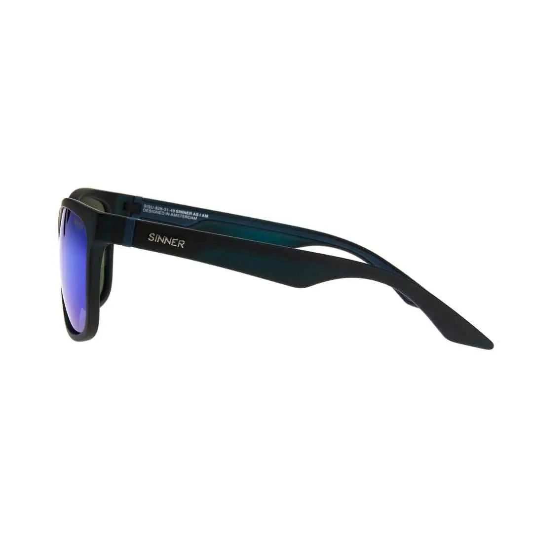 Sinner Rockford polarised sunglasses in matte black colour shown from the side on a white background
