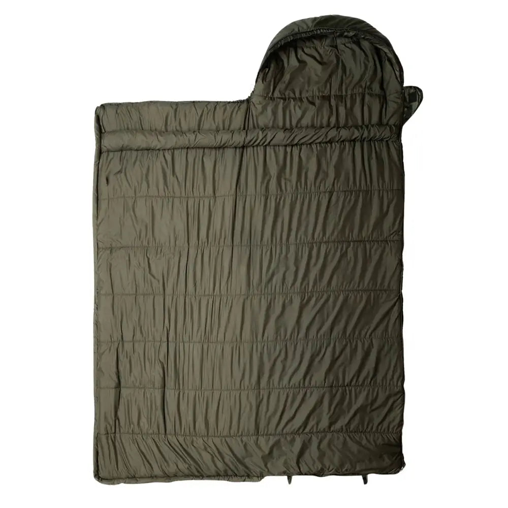 Snugpak Navigator 3-4 season thermal sleeping bag in olive photographed from above on a white background whilst opened out fully