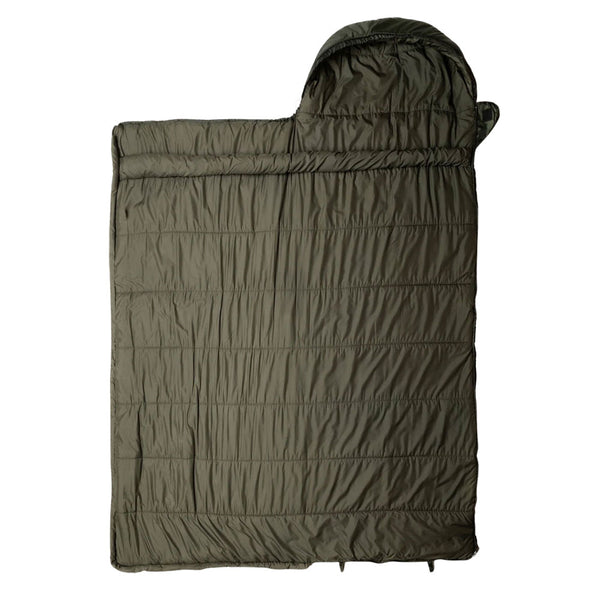 Snugpak Navigator 3-4 season thermal sleeping bag in olive opened out fully and photographed from above on a white background