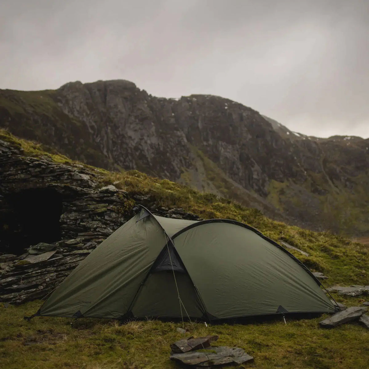 Snugpak Scorpion 2 tent pitched in the mountains