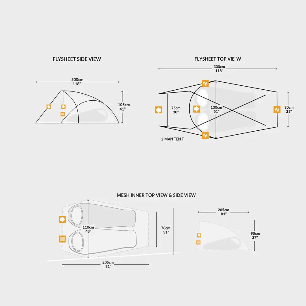 Snugpak Scorpion 2 tent dimensions schematic