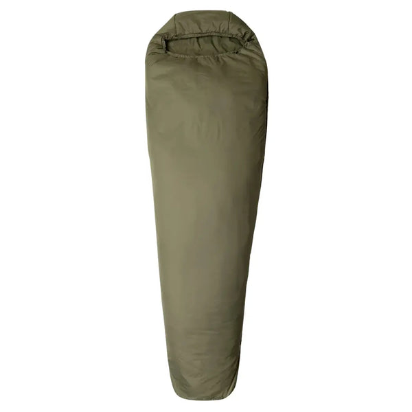 Front view of Snugpak Softie 3 Merlin Sleeping Bag: Showcasing the mummy shape design for optimal thermal efficiency and comfort.