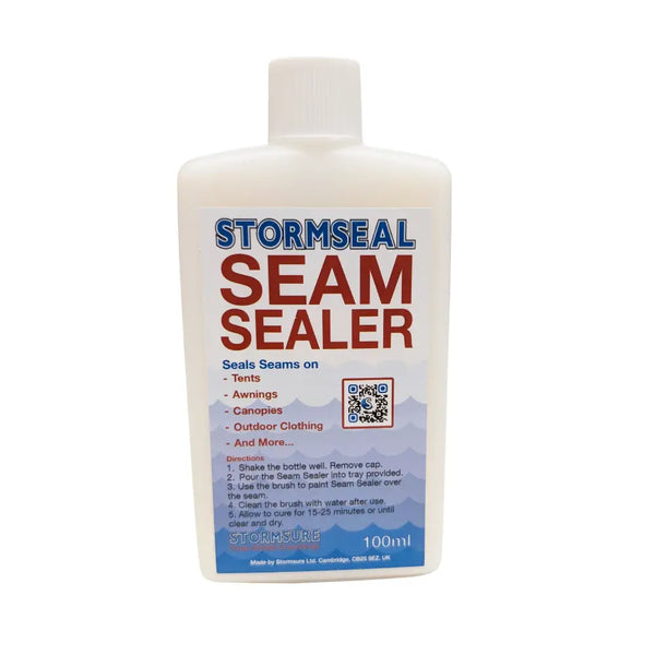 100ml Bottle of Stormseal Emergency Fabric Waterproof Seam Sealer shown from the front on a white background