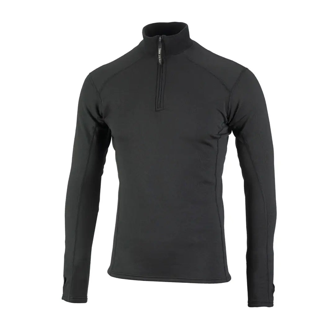 Front view of a Sub Zero Factor 2 Mens Long Sleeve Zip Neck Mid Layer Top  in colour black photographed on a white background
