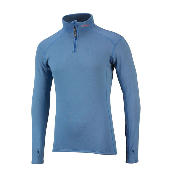 Front detail of Sub Zero mens thermal mid layer zip neck top in cobalt blue colour