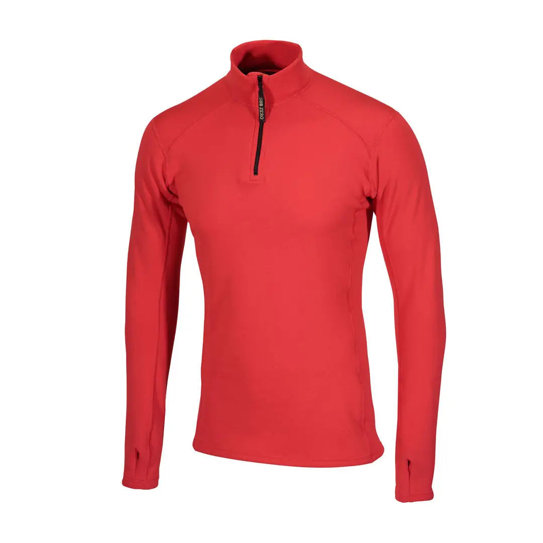 Front view of a Sub Zero Factor 2 Mens Long Sleeve Zip Neck Mid Layer Top  in colour red photographed on a white background