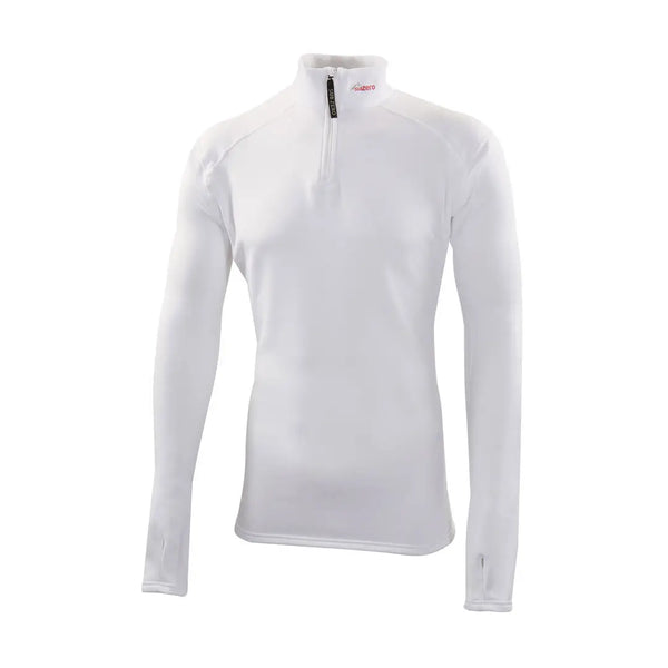 Front detail of a Sub Zero sub-standard Factor 2 long sleeve zip neck mid layer top in colour white photographed on a white background