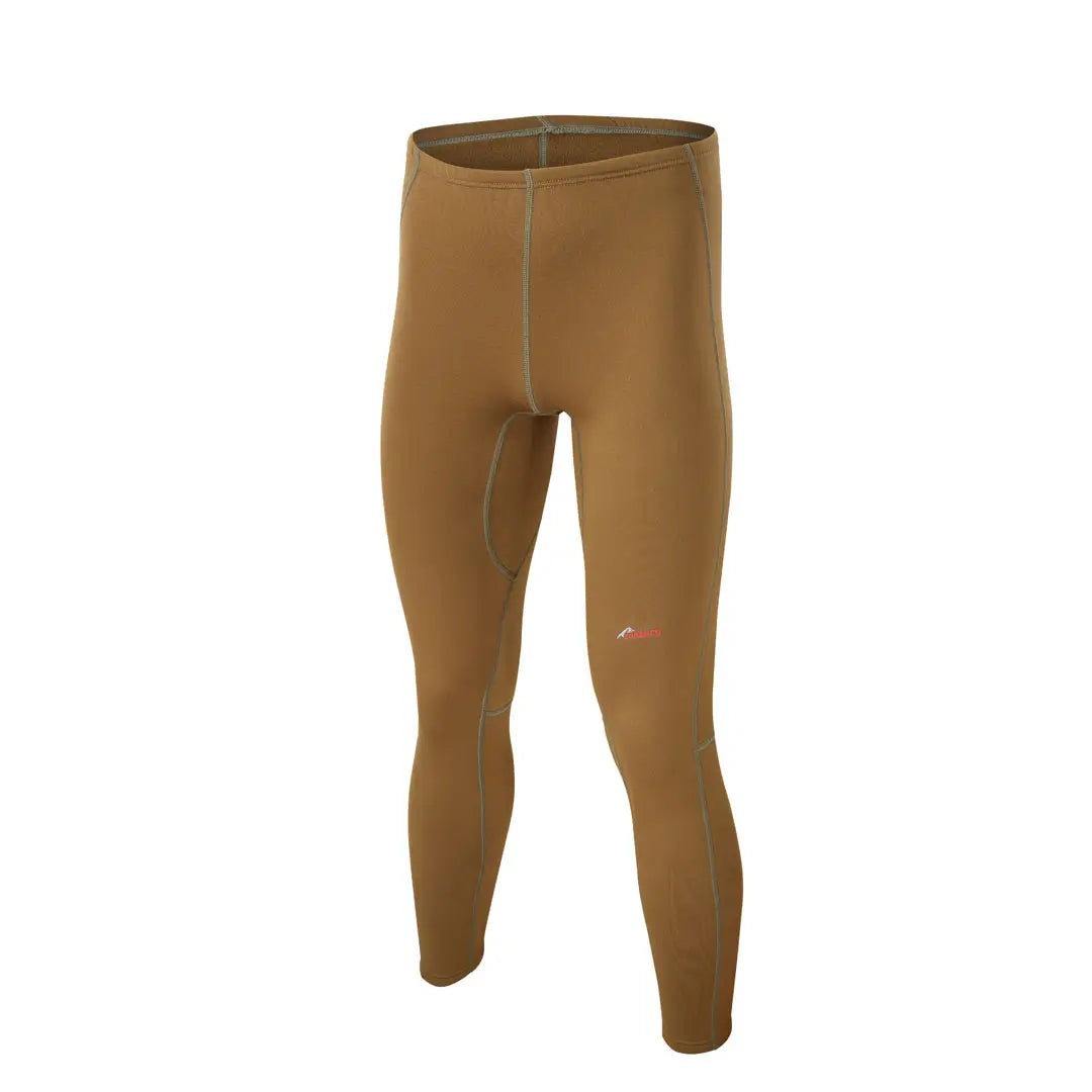 Front detail of a Sub Zero Factor 2 mens thermal mid layer leggings in colour khaki photographed on a white background
