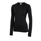 Front detail of Sub Zero womens thermal long sleeve mid layer round neck in colour black