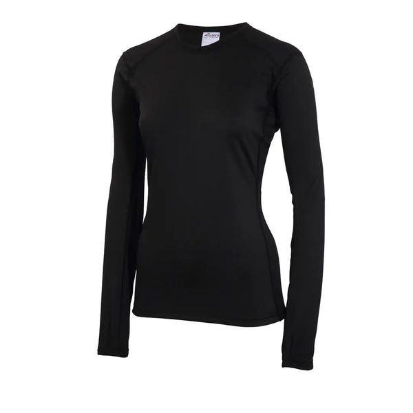 Front detail of Sub Zero womens thermal long sleeve mid layer round neck in colour black