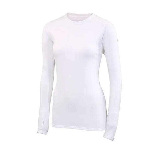 Front detail of Sub Zero womens thermal long sleeve mid layer round neck in colour white