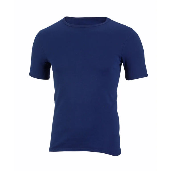 Front detail of Sub Zero Meraklon thermal mid layer short sleeve top in navy blue colour