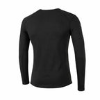 Reverse detail of Sub Zero Factor 2 mens long sleeve mid layer thermal top with a crew neck in colour black photographed on a white background