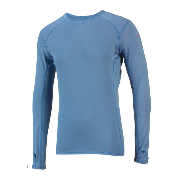 Front detail of a Sub Zero mens thermal mid layer top in crew neck coloured cobalt blue