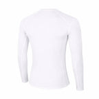 Reverse detail of Sub Zero Factor 2 mens long sleeve mid layer thermal top with a crew neck in colour white photographed on a white background
