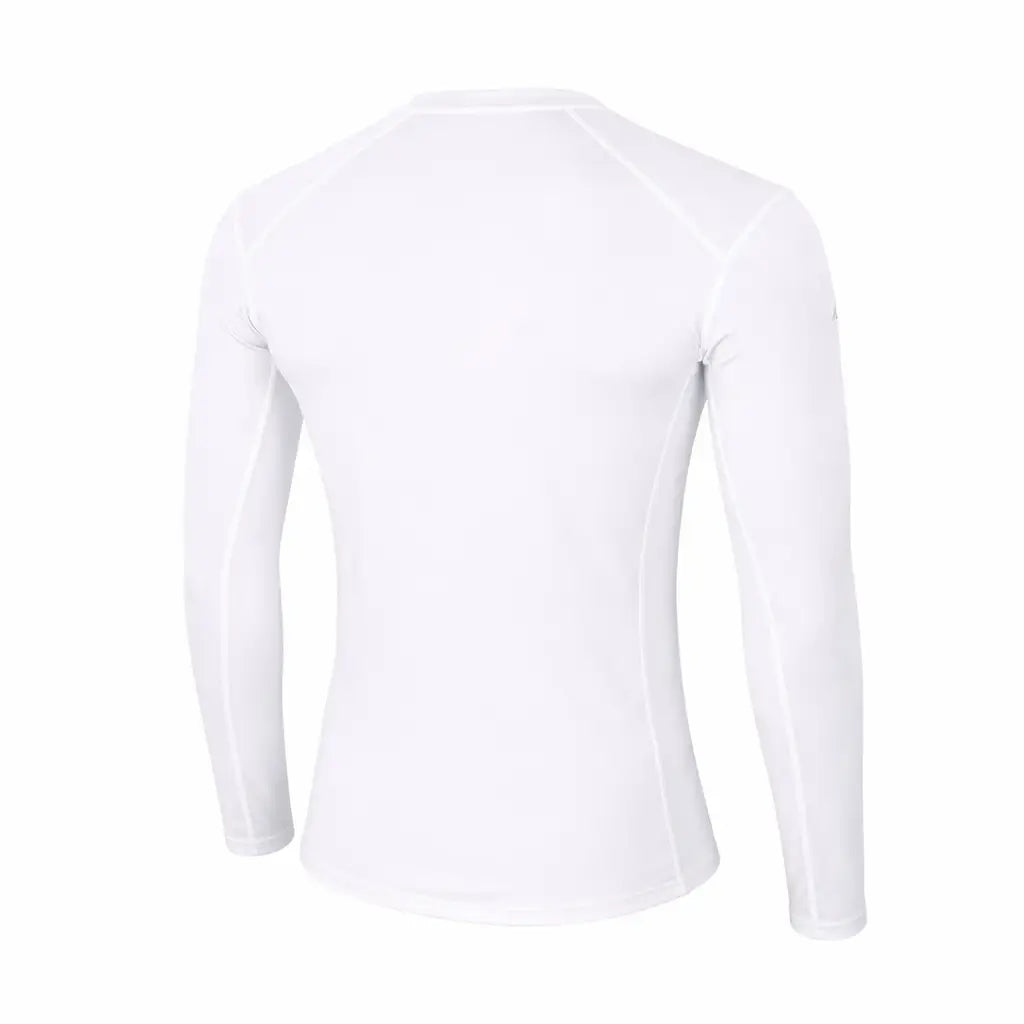 Reverse detail of Sub Zero Factor 2 mens long sleeve mid layer thermal top with a crew neck in colour white photographed on a white background