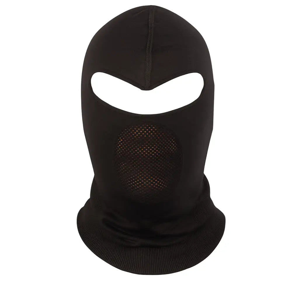 Sub Zero Factor 1 Plus balaclava in black shown from the front highlighting the mesh face design on a white background