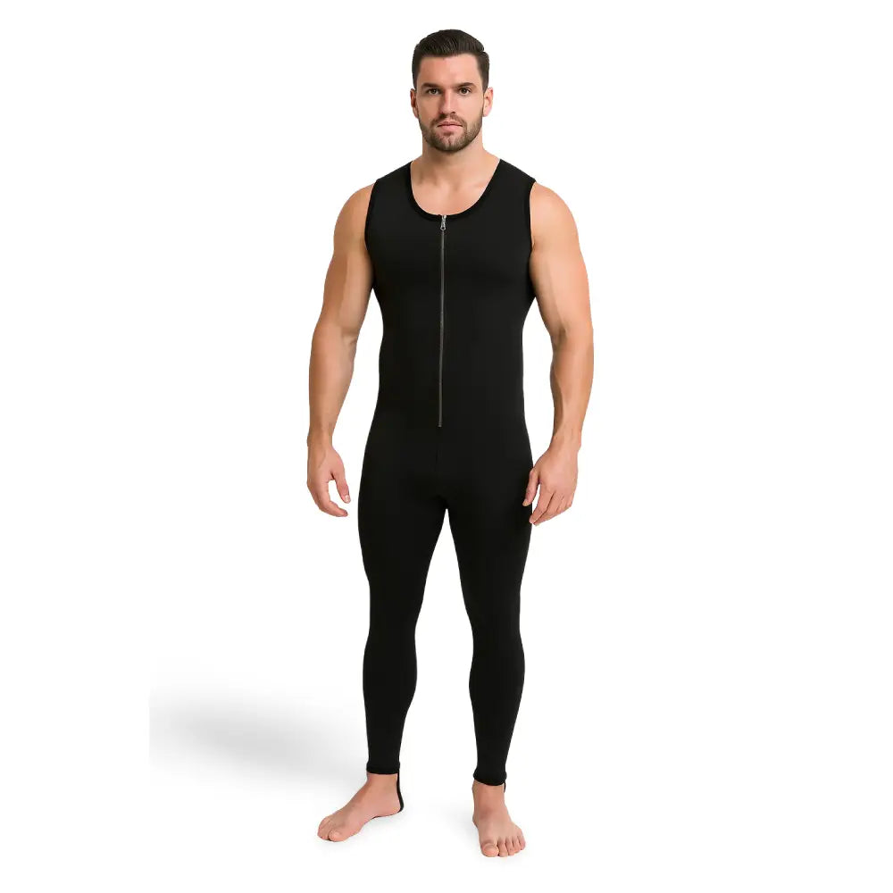 Man wearing a Sub Zero Factor 2 mid layer bib in black on a white background