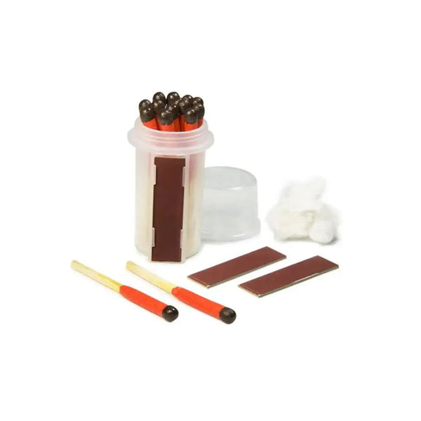 UCO Survival Stormproof Match Kit showing the three striker panels and tinder