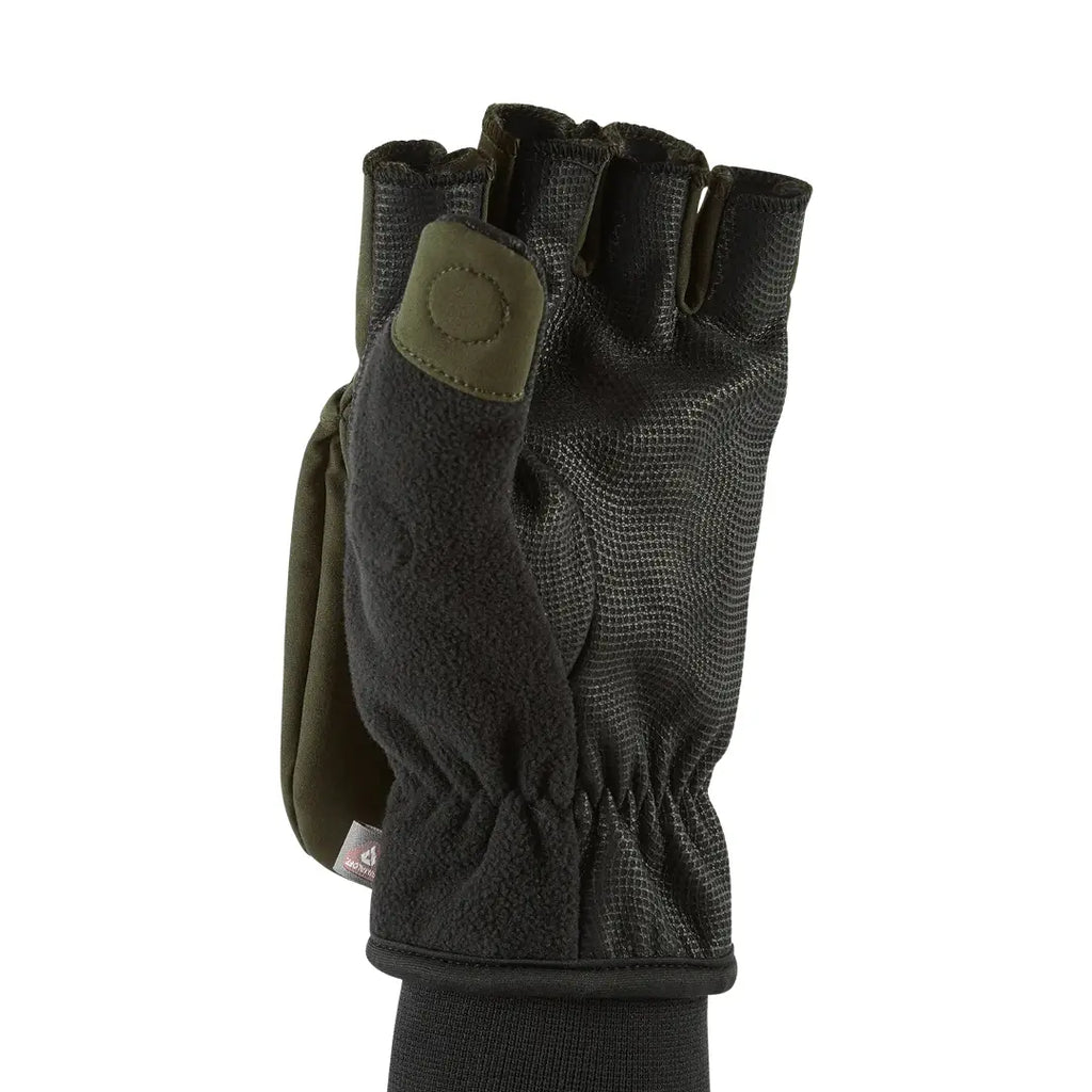 Palm detail of Sealskinz Walpole windproof convertible mitt when in fingerless glove mode