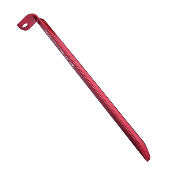Side profile of Wild Country aluminium alloy v angle tent peg in red 