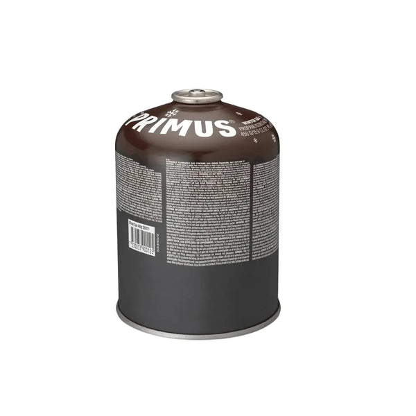 Primus Winter gas canister in 450g showing the screw thread lindal valve